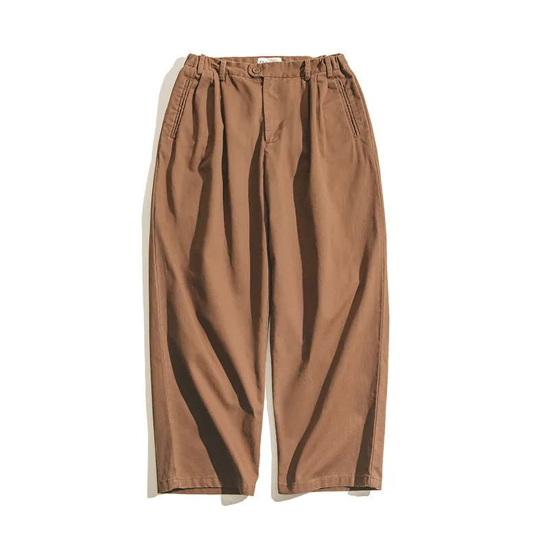 Japanese Retro Elastic Waist Loose Wide Leg Cargo Casual Pants