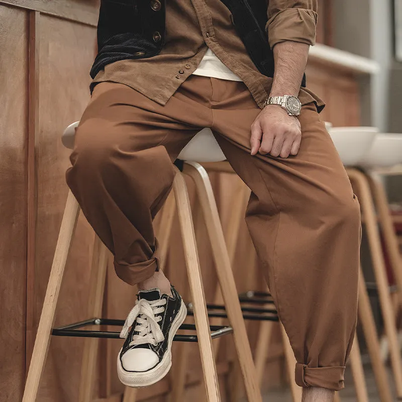 Japanese Retro Elastic Waist Loose Wide Leg Cargo Casual Pants