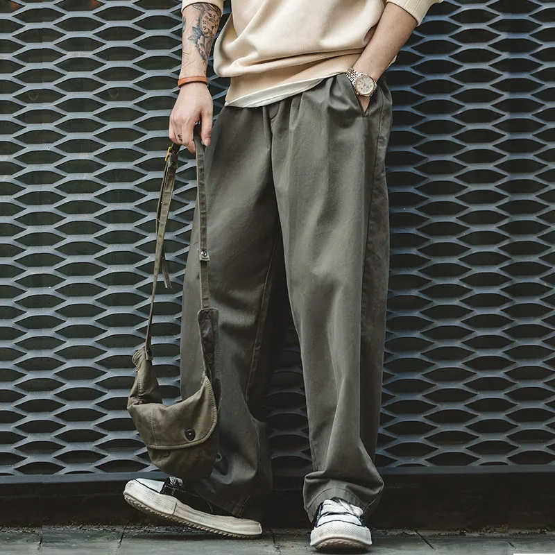 Japanese Retro Elastic Waist Loose Wide Leg Cargo Casual Pants