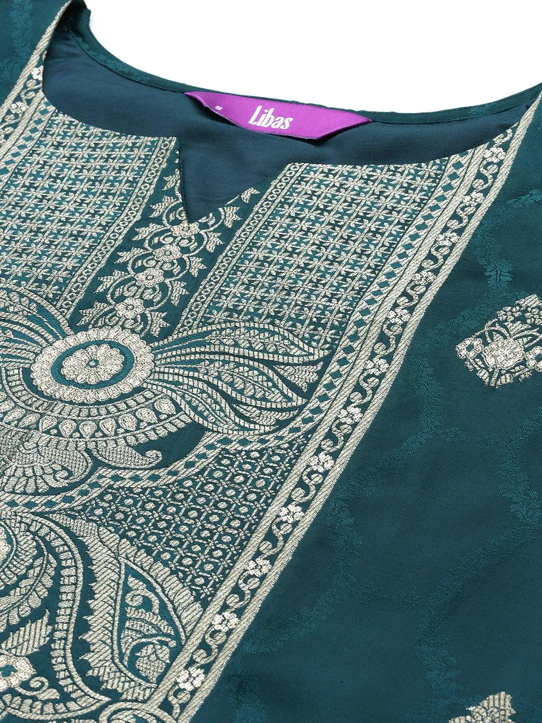 Jashvi Art Teal Embroidered Silk Straight Suit With Dupatta