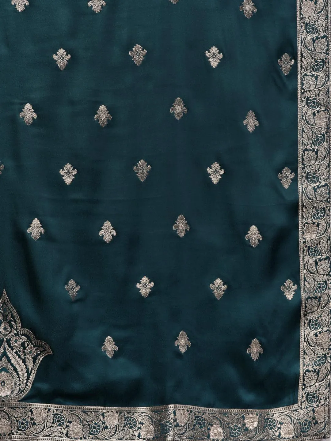 Jashvi Art Teal Embroidered Silk Straight Suit With Dupatta