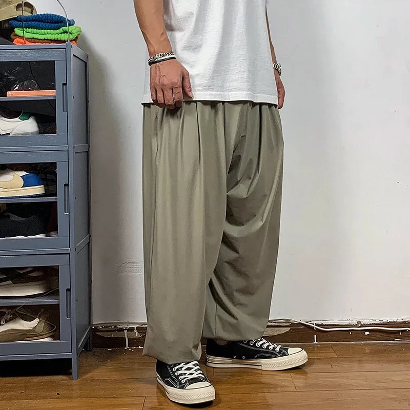 Korean Ice Silk Baggy Pants Streetwear Joggers Harem Pants