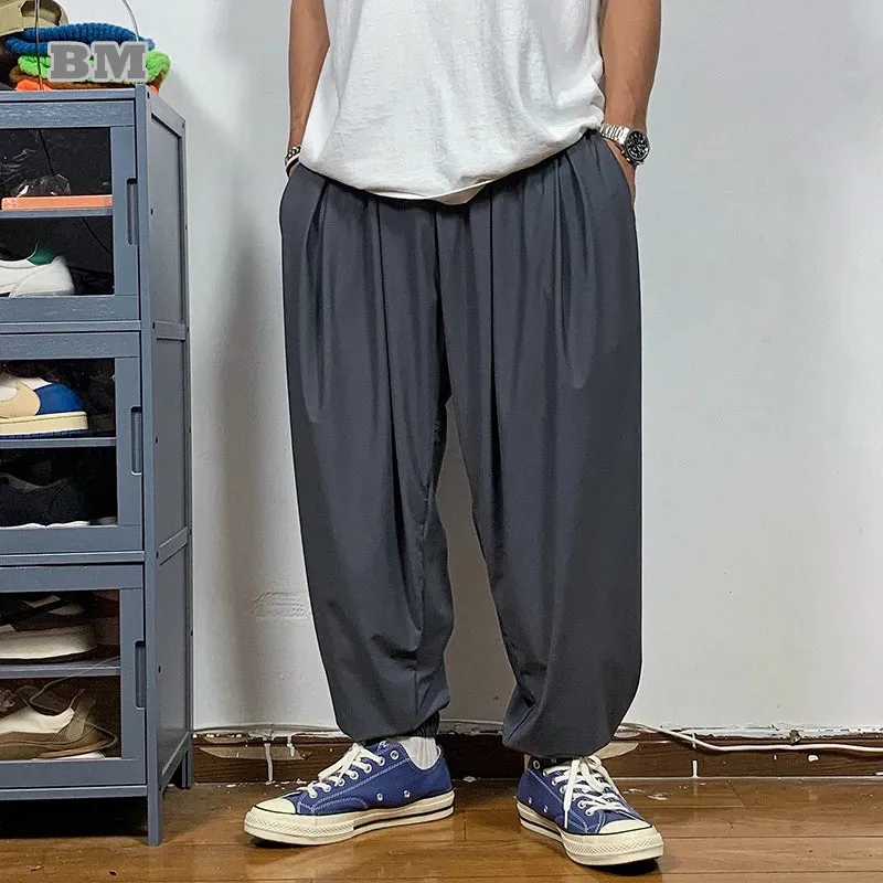 Korean Ice Silk Baggy Pants Streetwear Joggers Harem Pants