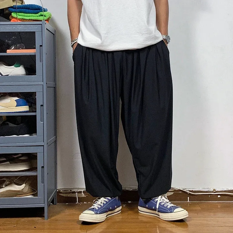 Korean Ice Silk Baggy Pants Streetwear Joggers Harem Pants