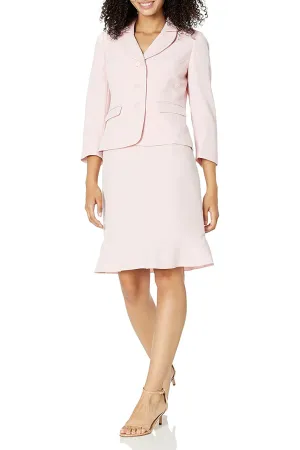 Le Suit Le Suit Women's 3 Button Notch Collar Jacket with Flare Skirt Stretch Crepe Suit Two Piece Set