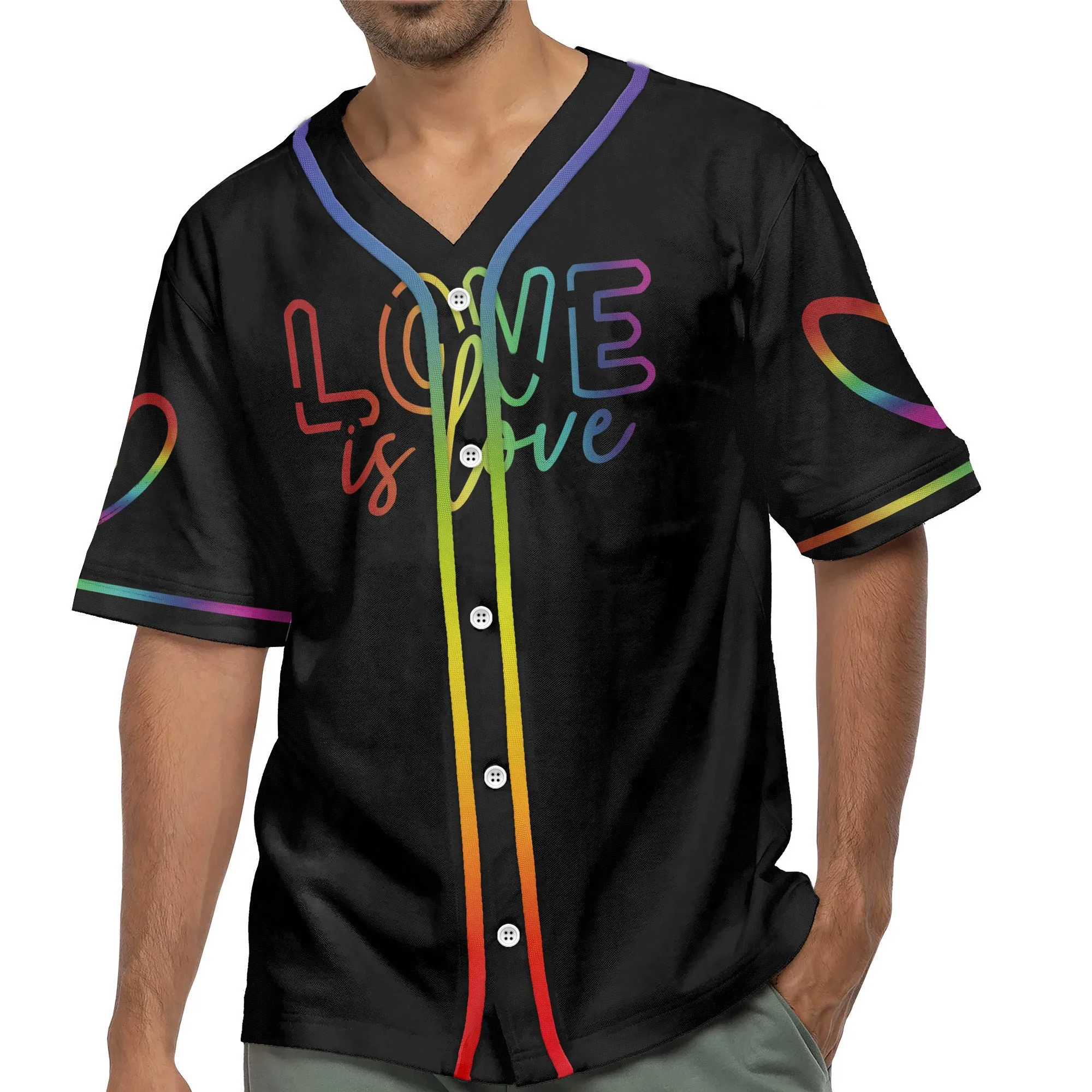 Lgbt Love Is Love Neon 3D Baseball Jersey, Idea Gift for LGBT Pride Month