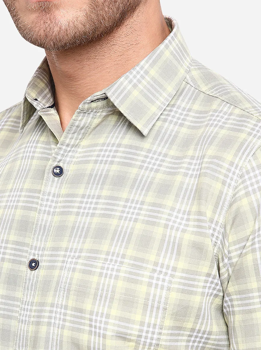 Light Green Checked Slim Fit Casual Shirt | JadeBlue