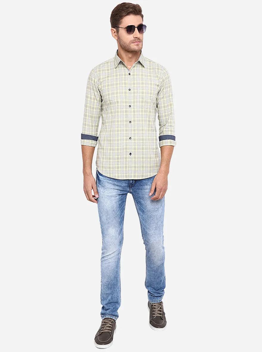 Light Green Checked Slim Fit Casual Shirt | JadeBlue