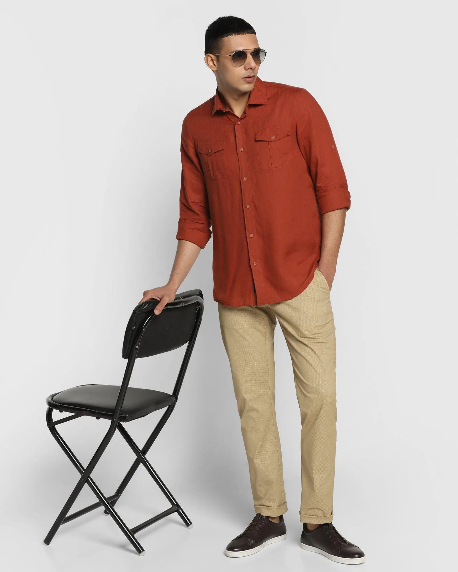 Linen Casual Rust Solid Shirt - Port