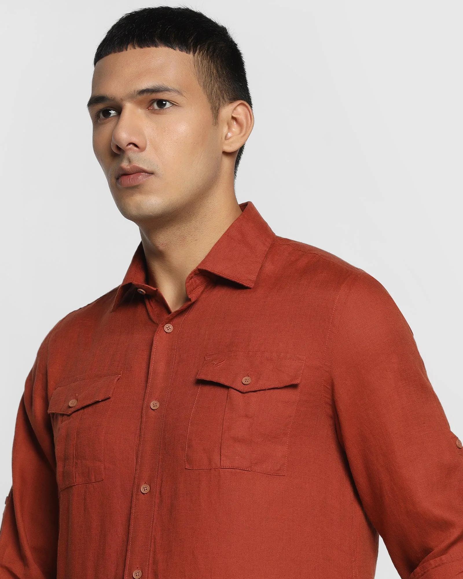 Linen Casual Rust Solid Shirt - Port