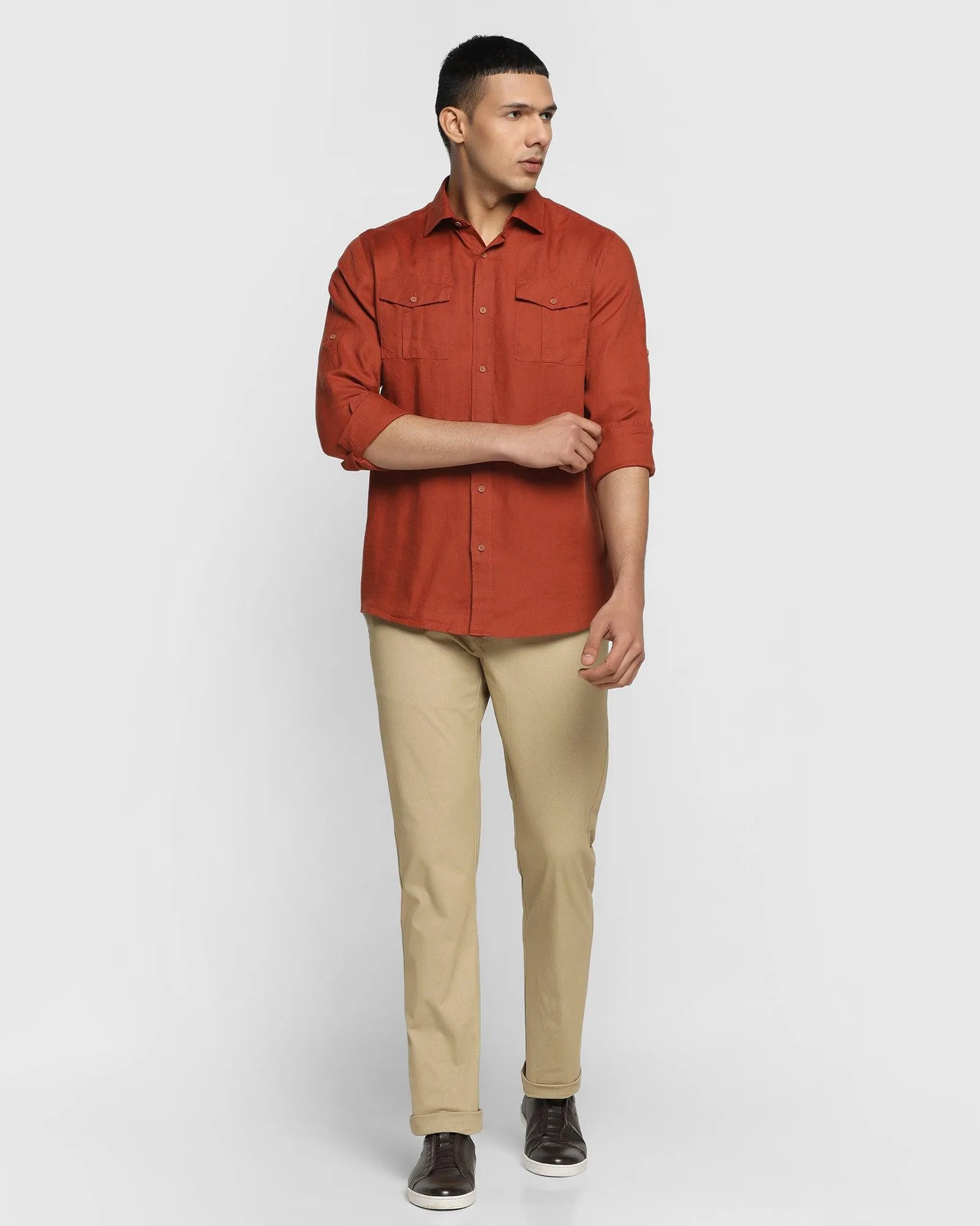 Linen Casual Rust Solid Shirt - Port