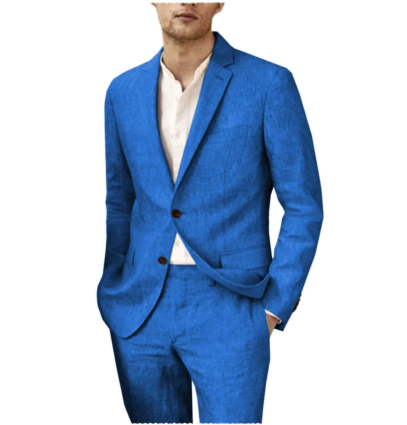 Linen Suits For Men Wedding 2 Piece  Fit Casual Notch Lapel Summer Grooms (Blazer Pants