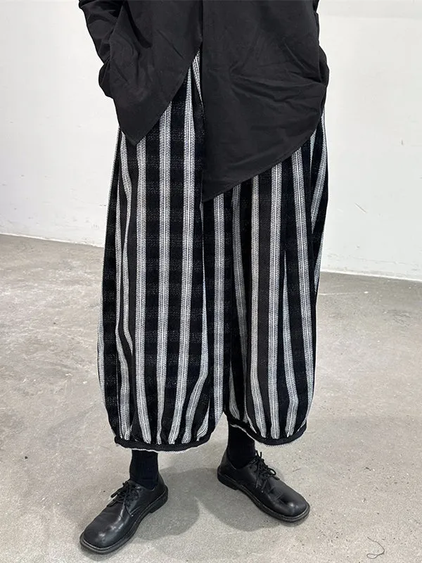 Loose Ninth Pants Contrast Color Elasticity Striped Knickerbockers