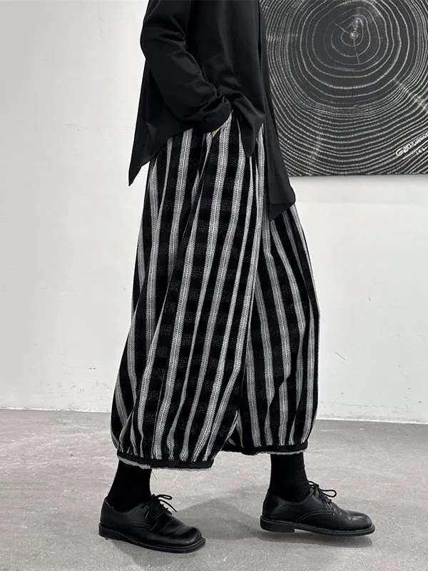 Loose Ninth Pants Contrast Color Elasticity Striped Knickerbockers