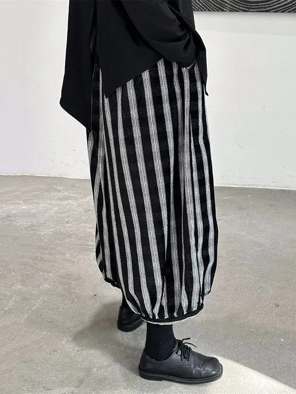 Loose Ninth Pants Contrast Color Elasticity Striped Knickerbockers