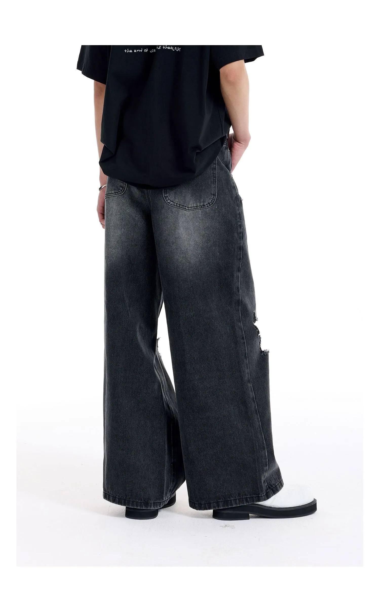 Loose Wide Leg Washed Denim Pants