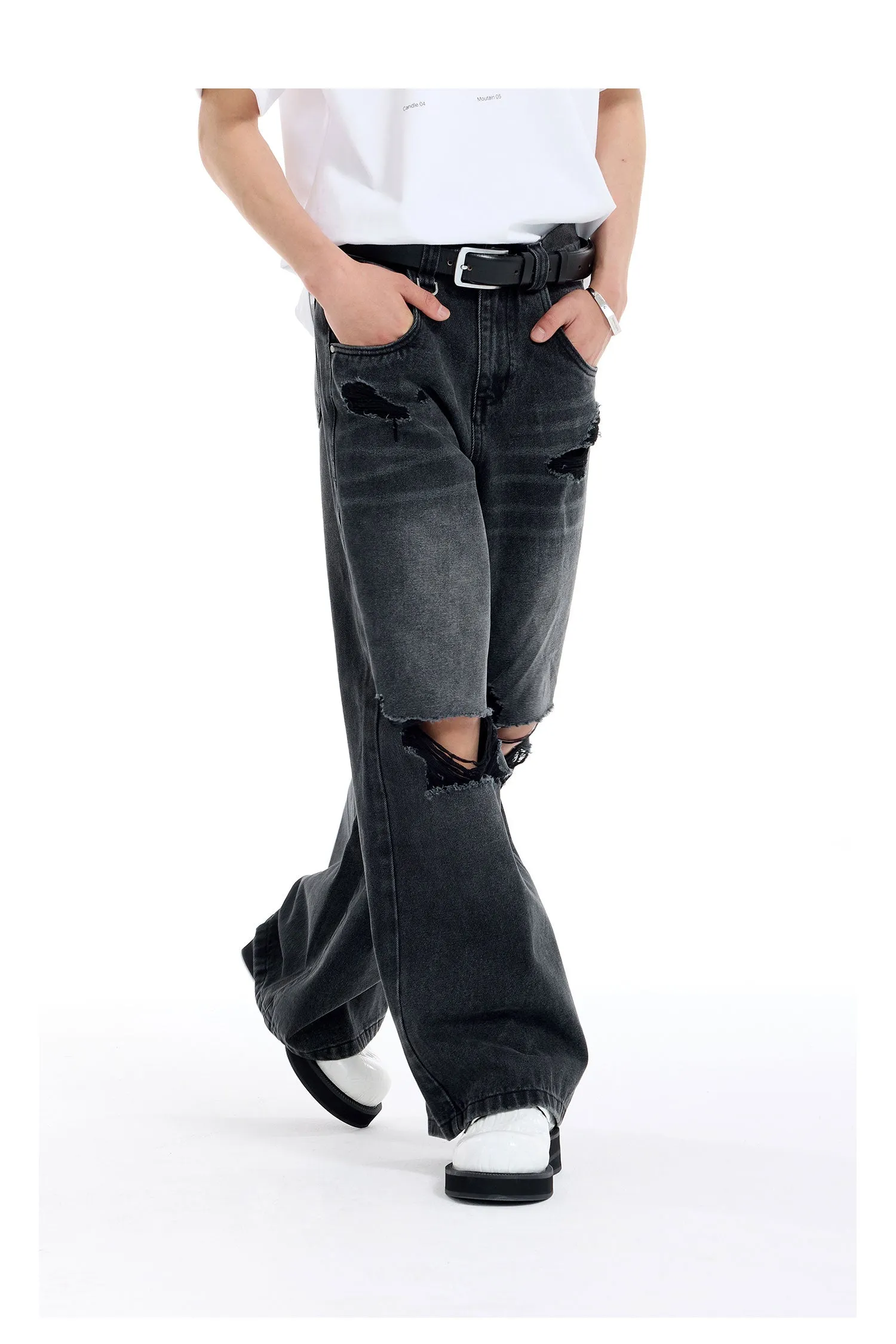 Loose Wide Leg Washed Denim Pants