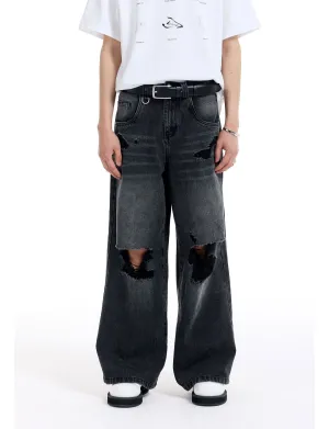 Loose Wide Leg Washed Denim Pants