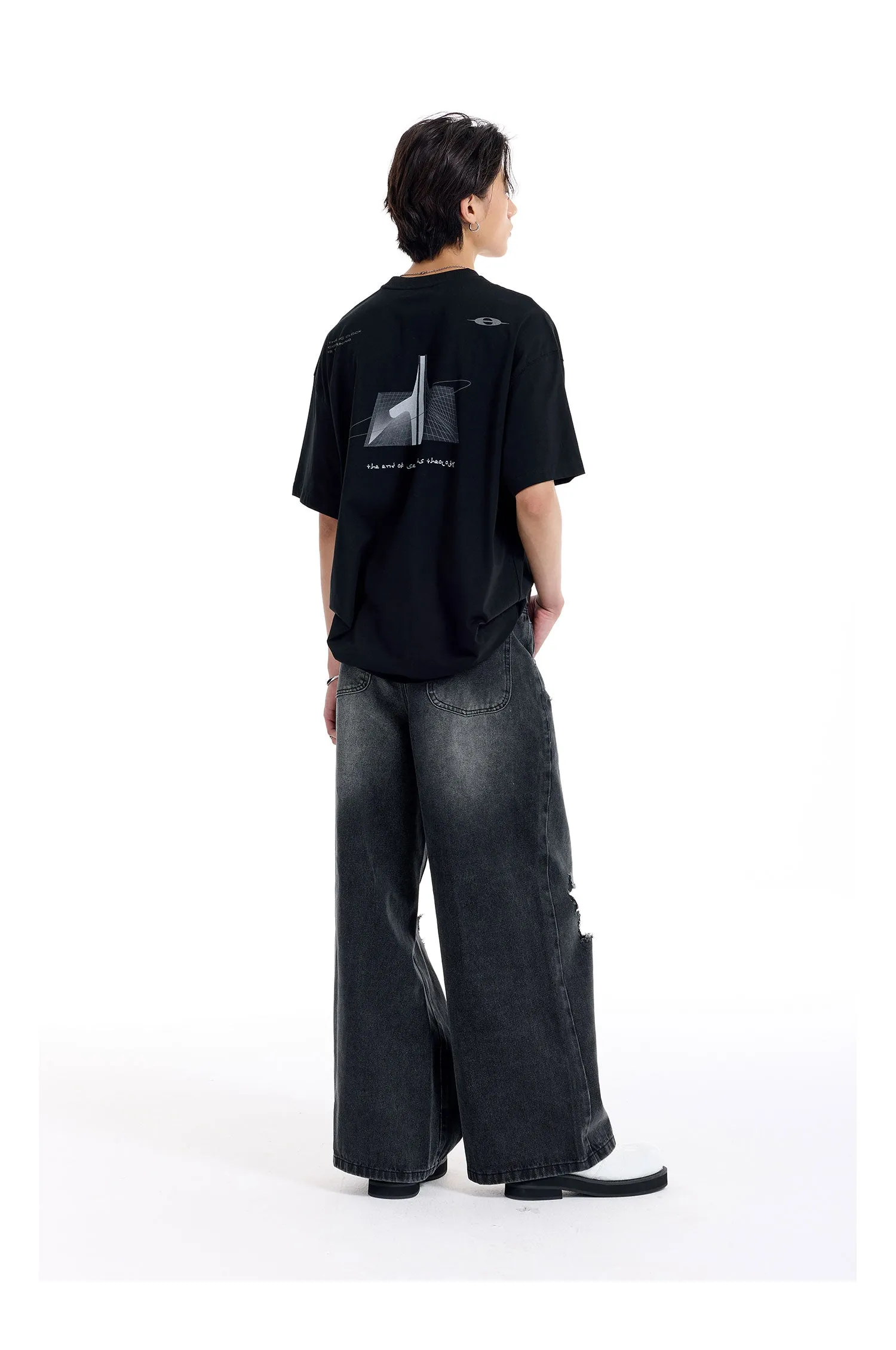 Loose Wide Leg Washed Denim Pants