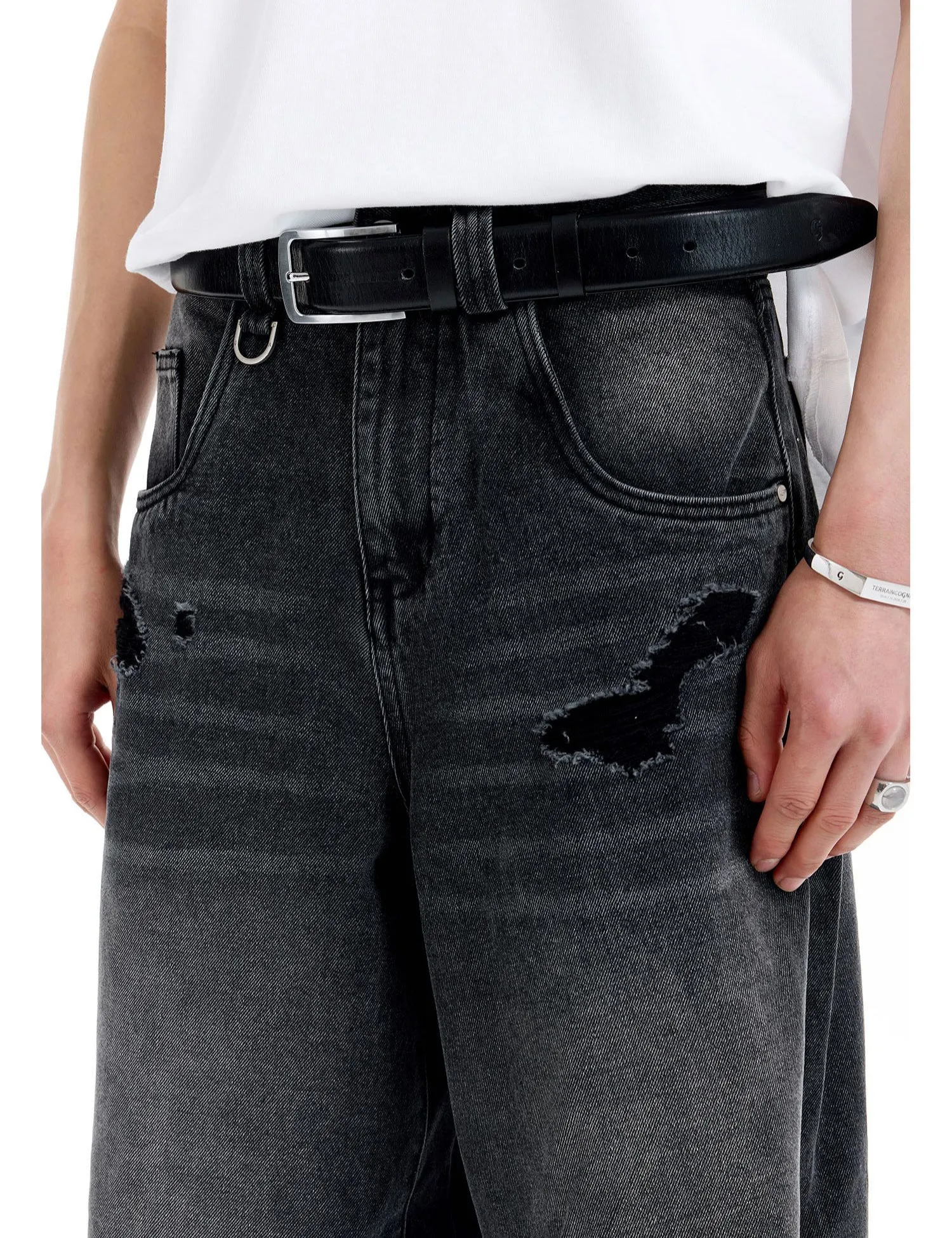 Loose Wide Leg Washed Denim Pants