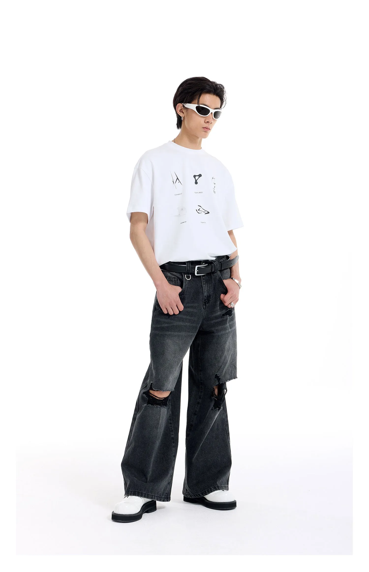 Loose Wide Leg Washed Denim Pants