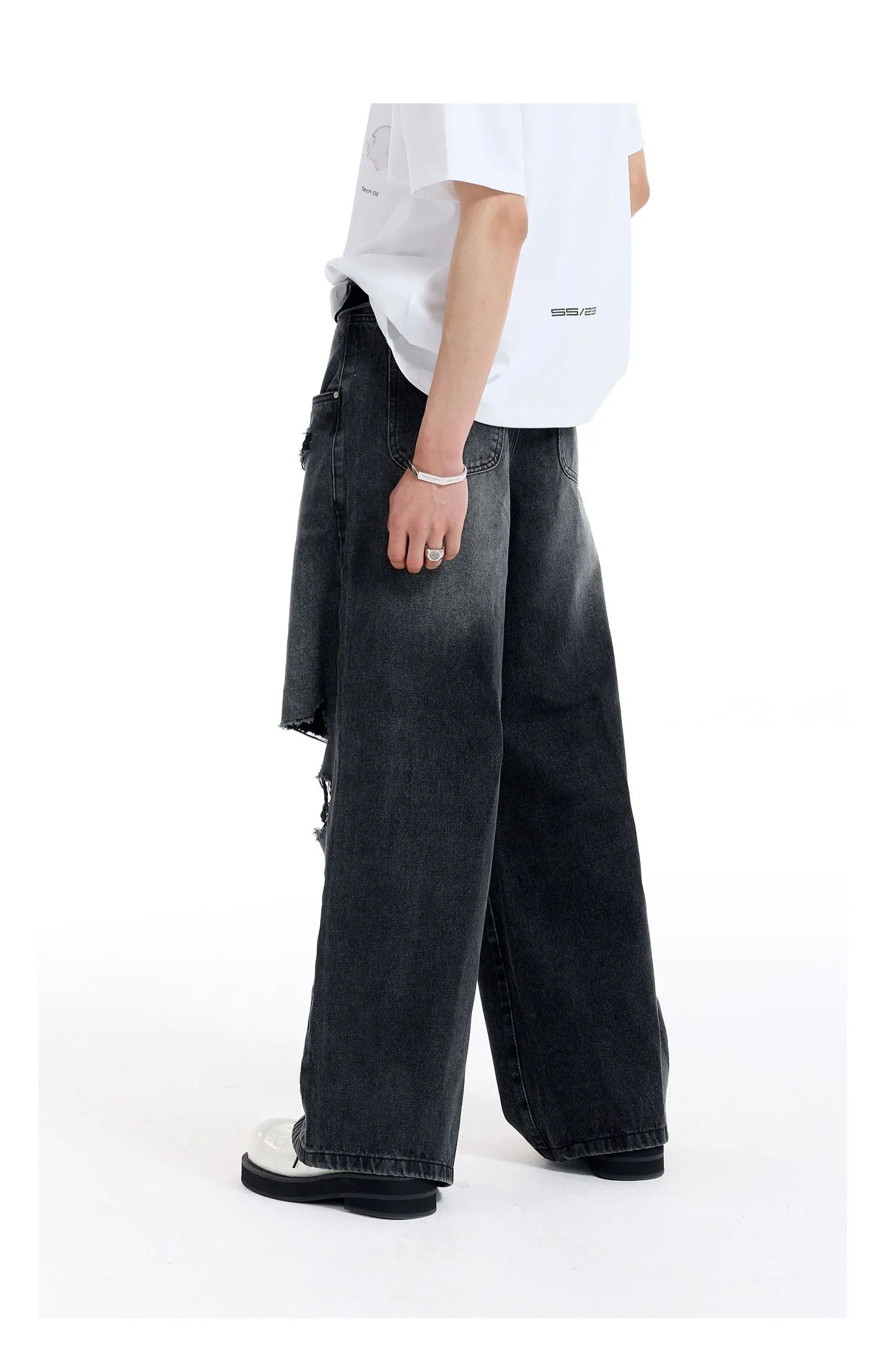 Loose Wide Leg Washed Denim Pants