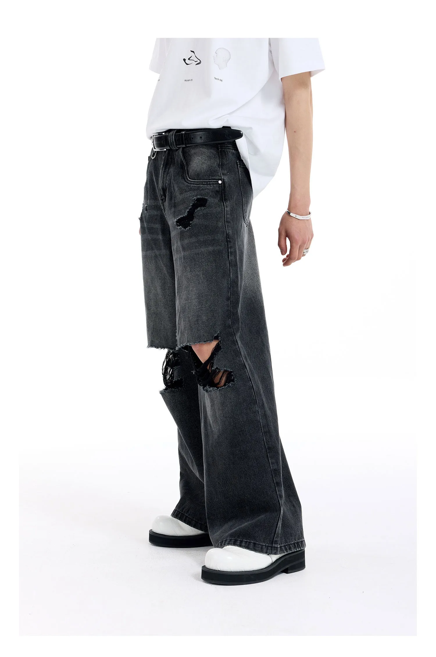 Loose Wide Leg Washed Denim Pants