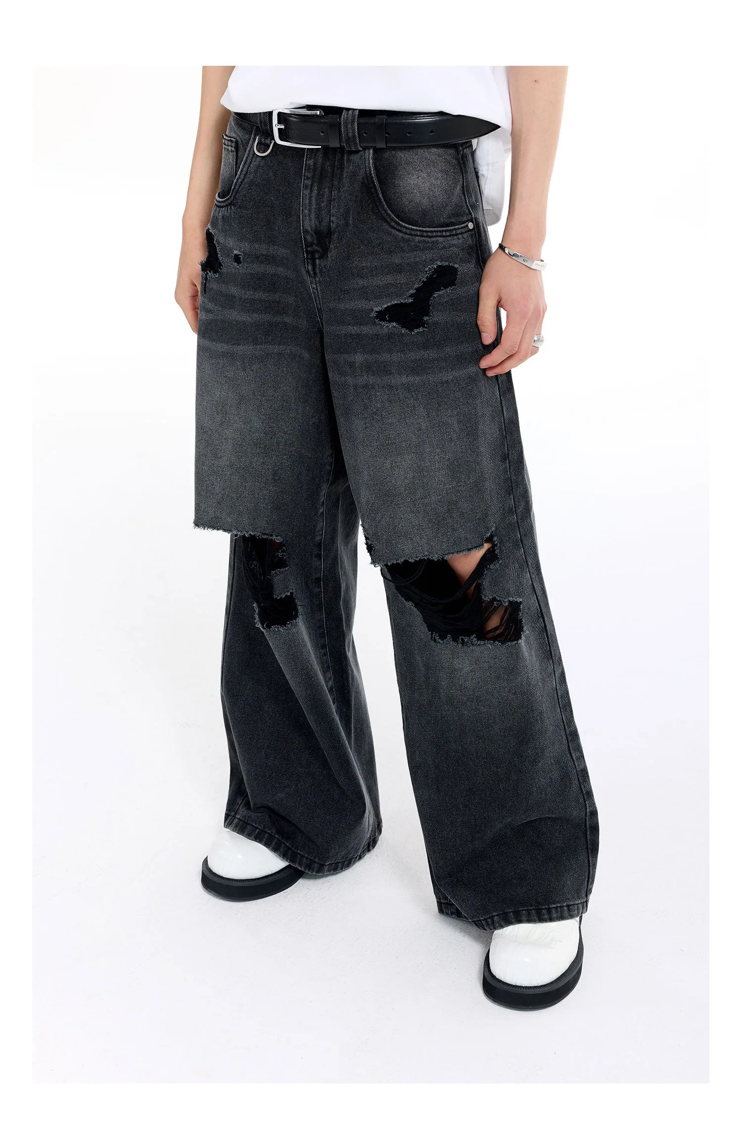 Loose Wide Leg Washed Denim Pants