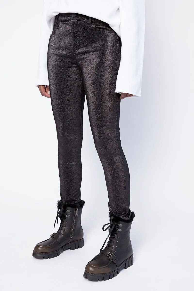 Madrid High Rise Skinny Pants in Black Metallic