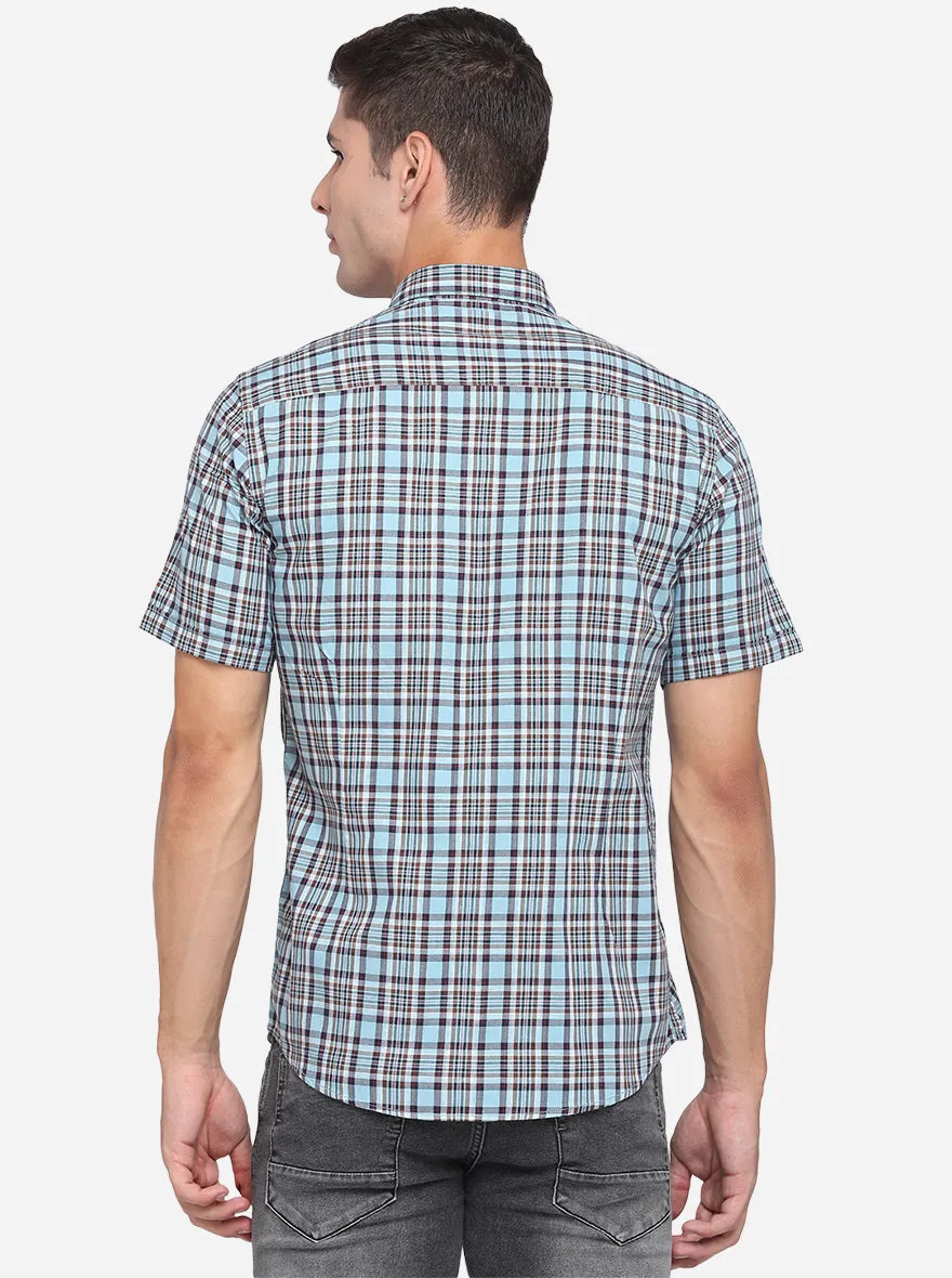 Marine Blue Checked Slim Fit Casual Shirt | JadeBlue