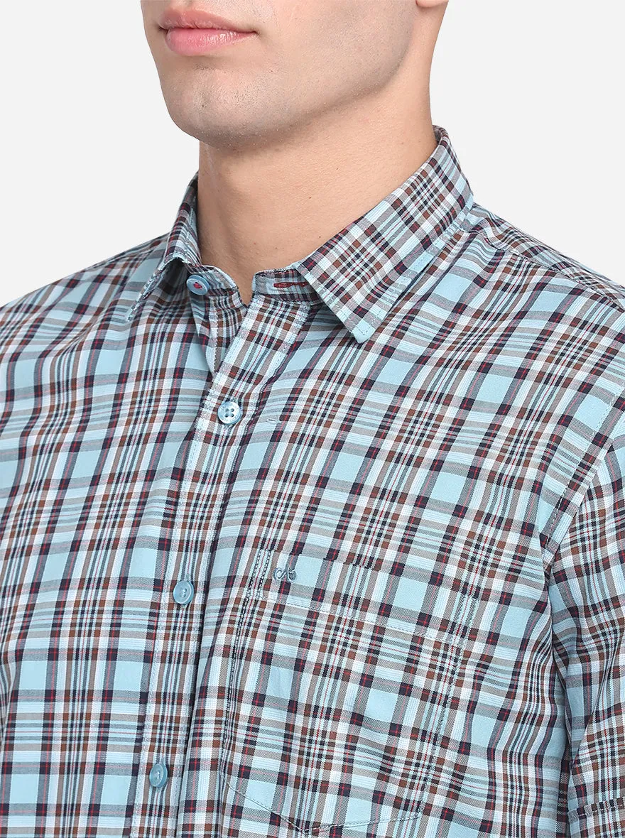 Marine Blue Checked Slim Fit Casual Shirt | JadeBlue