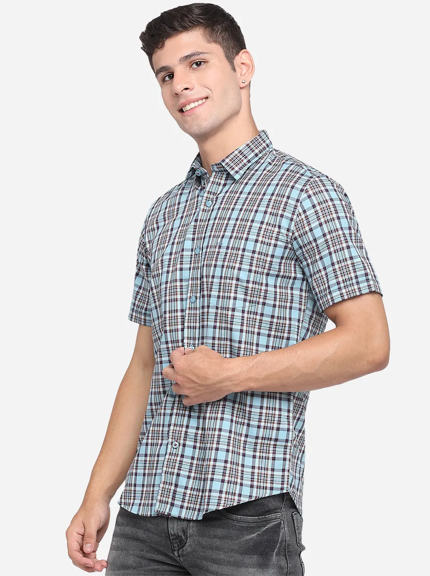 Marine Blue Checked Slim Fit Casual Shirt | JadeBlue