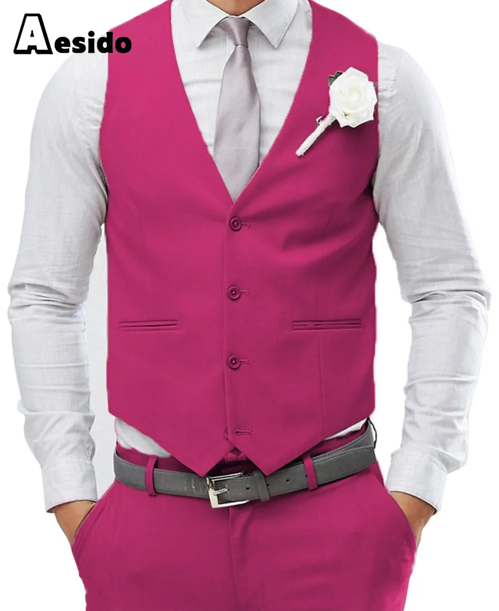 Men's 2 Pieces Single Breasted V Neck Waistcoat (Vest Pants)