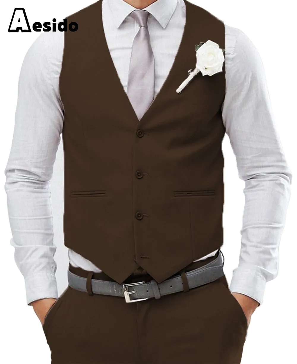 Men's 2 Pieces Single Breasted V Neck Waistcoat (Vest Pants)