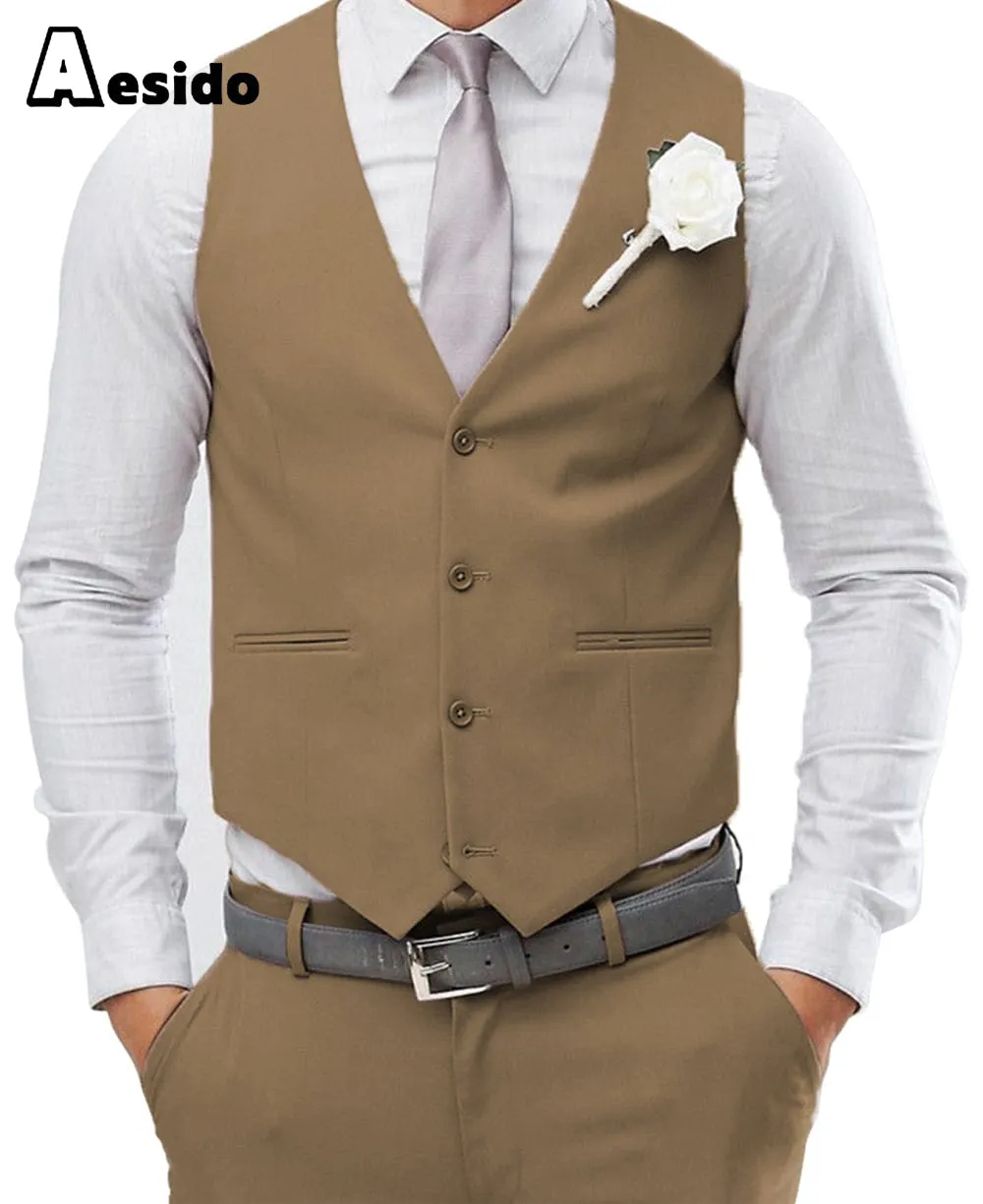 Men's 2 Pieces Single Breasted V Neck Waistcoat (Vest Pants)