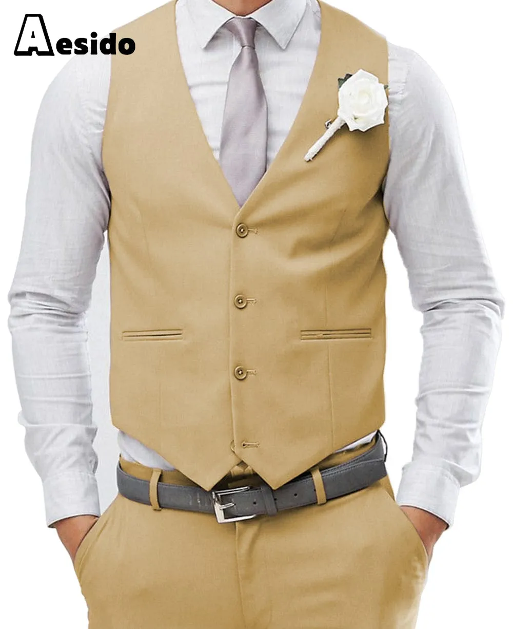 Men's 2 Pieces Single Breasted V Neck Waistcoat (Vest Pants)