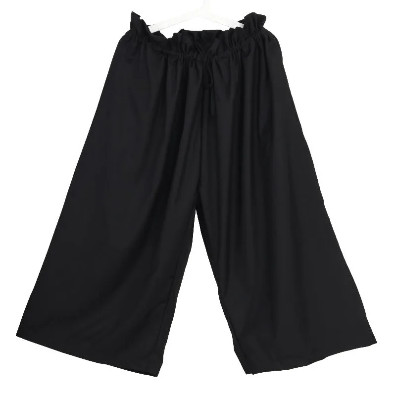 Men's Japanese Dark Elastic Waist Pleated Loose Wide Leg Pants