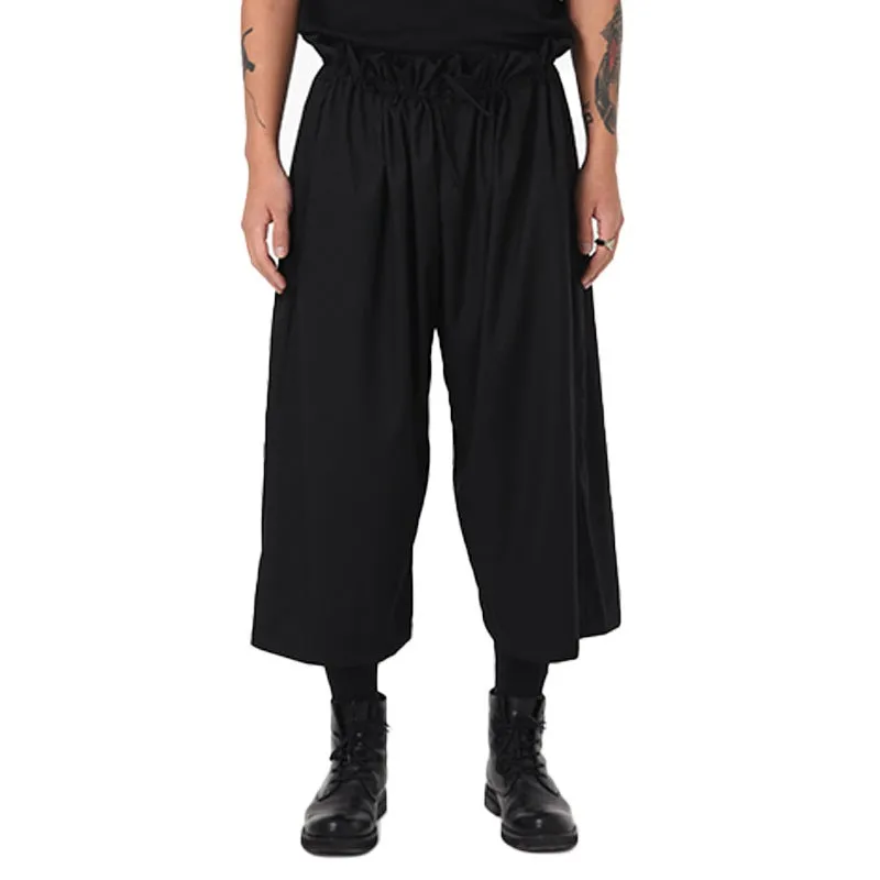 Men's Japanese Dark Elastic Waist Pleated Loose Wide Leg Pants