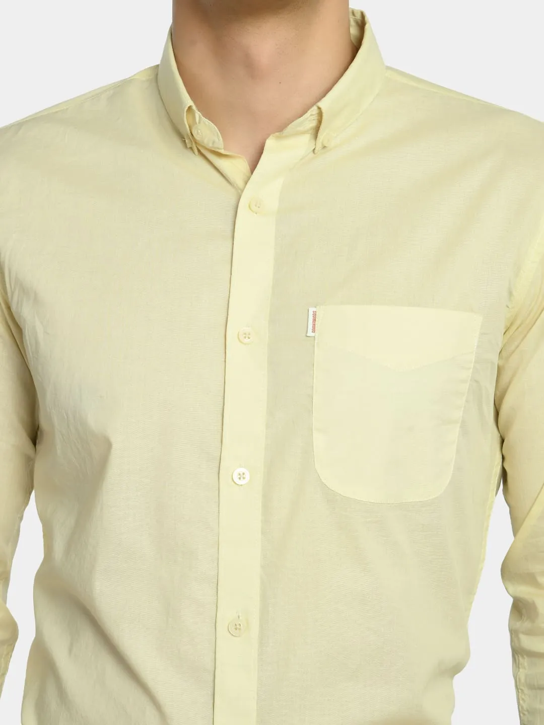 Men's Lemon Yellow Solid Cotton Spread Collar Shirt