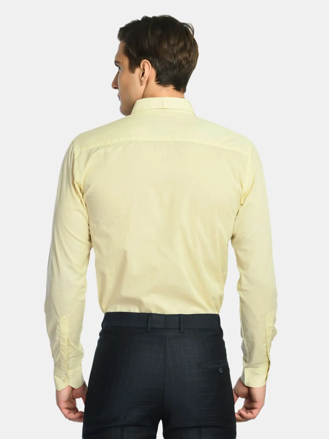 Men's Lemon Yellow Solid Cotton Spread Collar Shirt