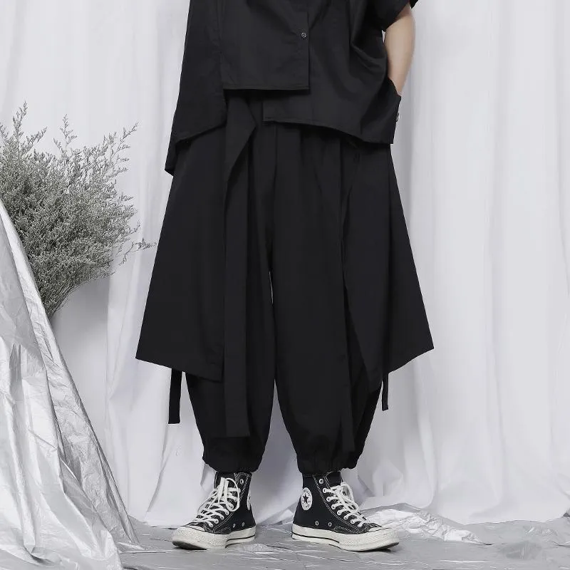 Men's Oversized Loose Cropped Pants Loose Fit Elastic Waist Wide Leg Baggy Harem Pants