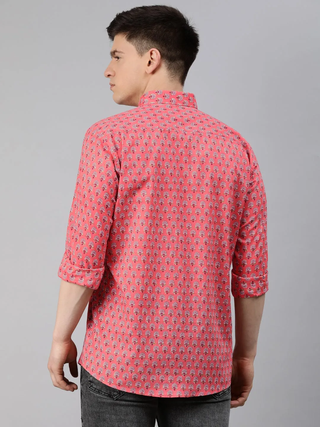 Men's Pink Cotton Full Sleeves Shirts For Men - Taantav