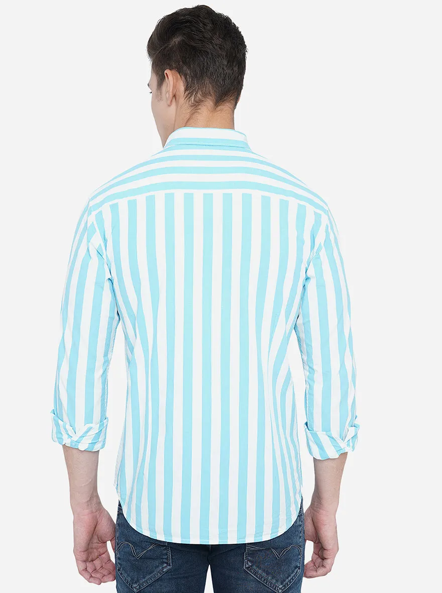 Milky Blue Striped Slim Fit Semi Casual Shirt | Greenfibre