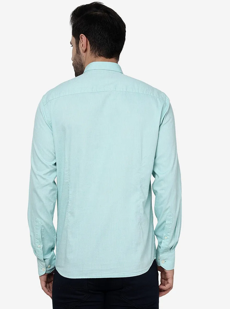 Mist Green Solid Slim Fit Semi Casual Shirt | JadeBlue