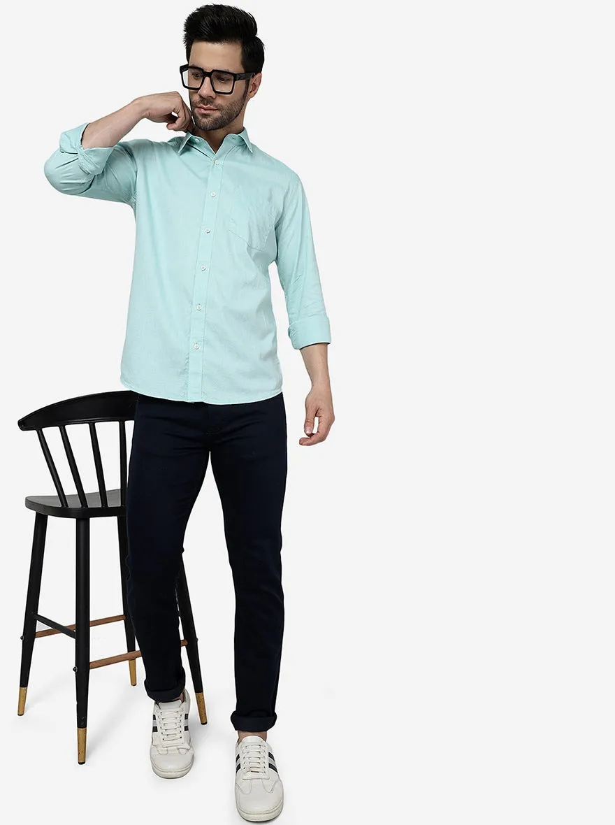 Mist Green Solid Slim Fit Semi Casual Shirt | JadeBlue