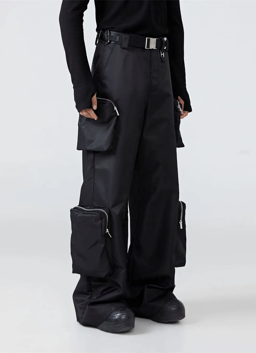 Multi-pocket wide-leg casual pants