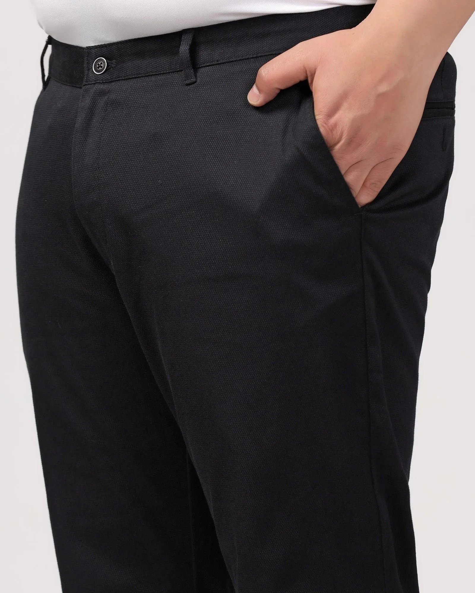 Must Haves Slim Comfort B-95 Casual Black Solid Khakis - Kimon