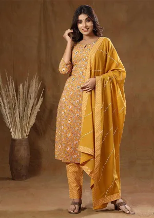 Mustard Floral Print Suit Set