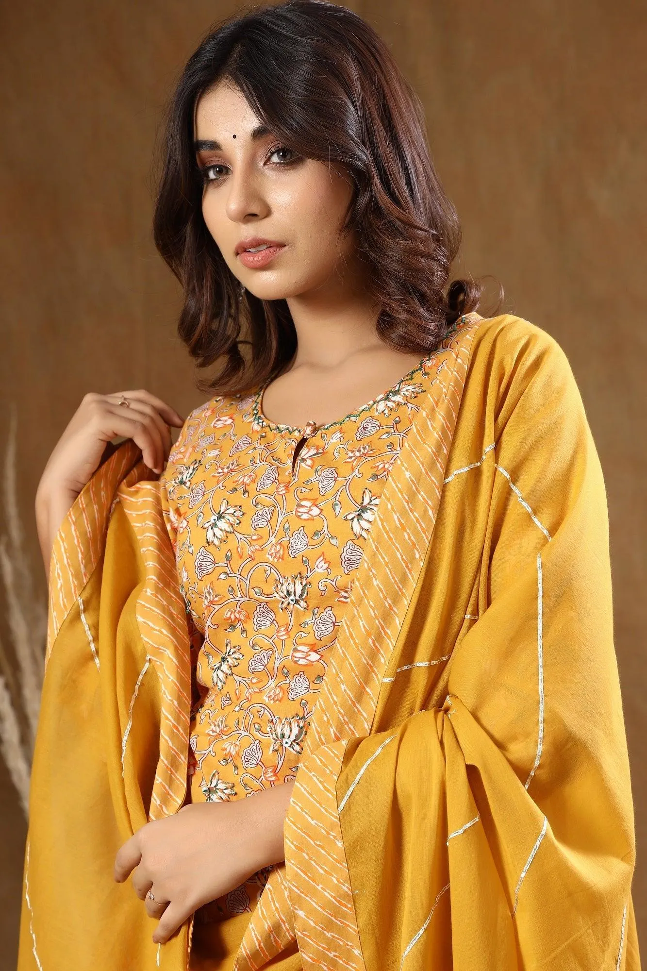 Mustard Floral Print Suit Set