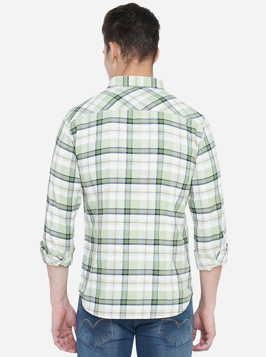 Pastel Green Checked Slim Fit Semi Casual Shirt | Greenfibre